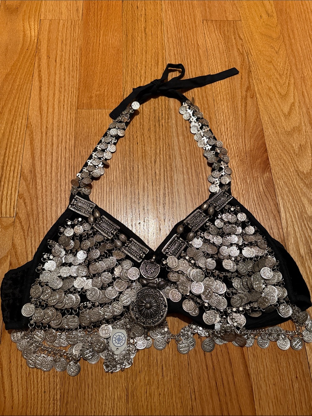 NWT India Arts Velvet & Cotton Coin Halter Bra Top Belly Dance Boho JW 340 Sz M